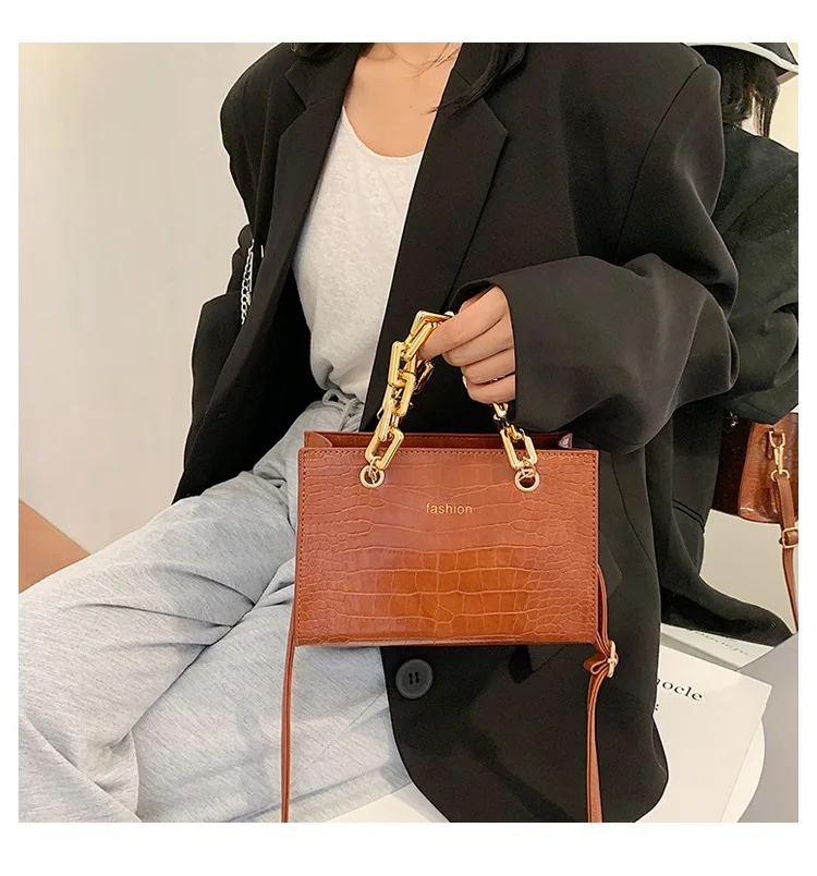 

Luxury Alligator Designer Women Thick Gold Chains Large Sling Handbags Design Shoulder Bag Purses Ladies Single Shoulder Bag, White,khaki,black,brown