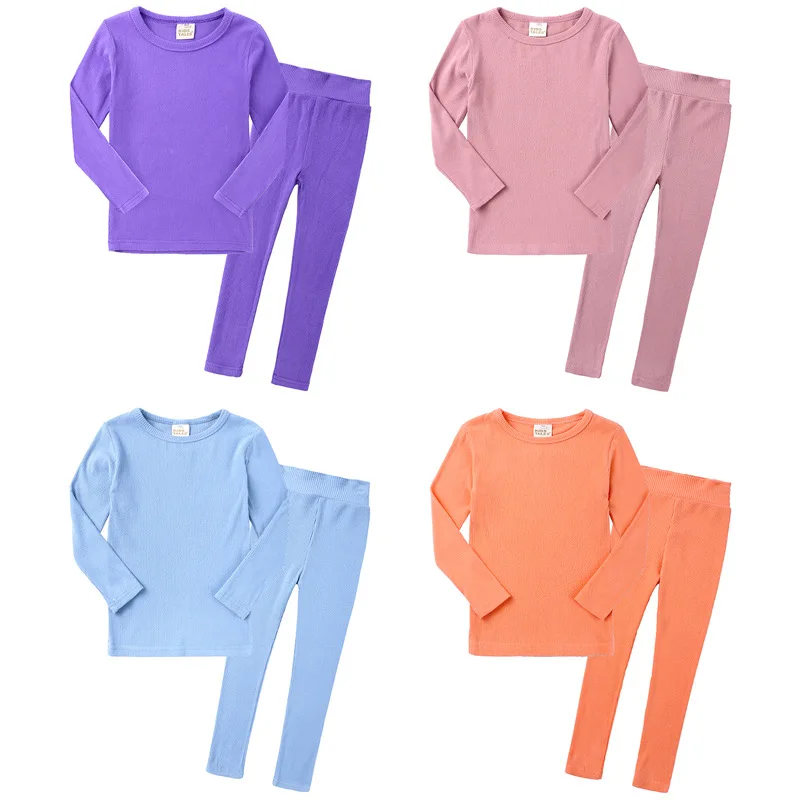 

RTS fashion wear long-sleeved pajamas home service middle small children warm bottoming shirt kids girls clothing set, As pic