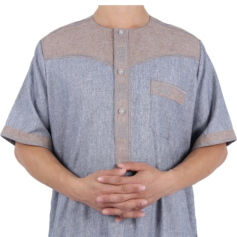 

Factory Sale Cotton Morocca Kaftan Indonesia Muslim Clothes Short sleeve Summer Men Thobe, 6 colors mixed