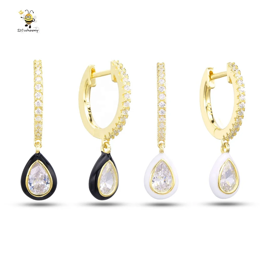 

Slovehoony Crystal Enamel Hoop Huggies Earrings Elegant Fine Jewelry 925 Sterling Silve 18K Gold Plated For Women Jewelry Gift