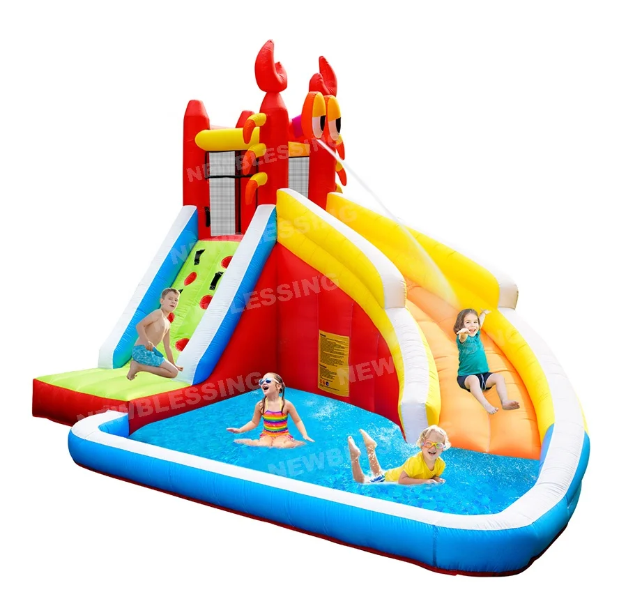 

Happy Lion inflatable water slide, Inflatable Slide Bouncer with Water Pool, Backyard inflatable bouncers for toddlers, Customized color