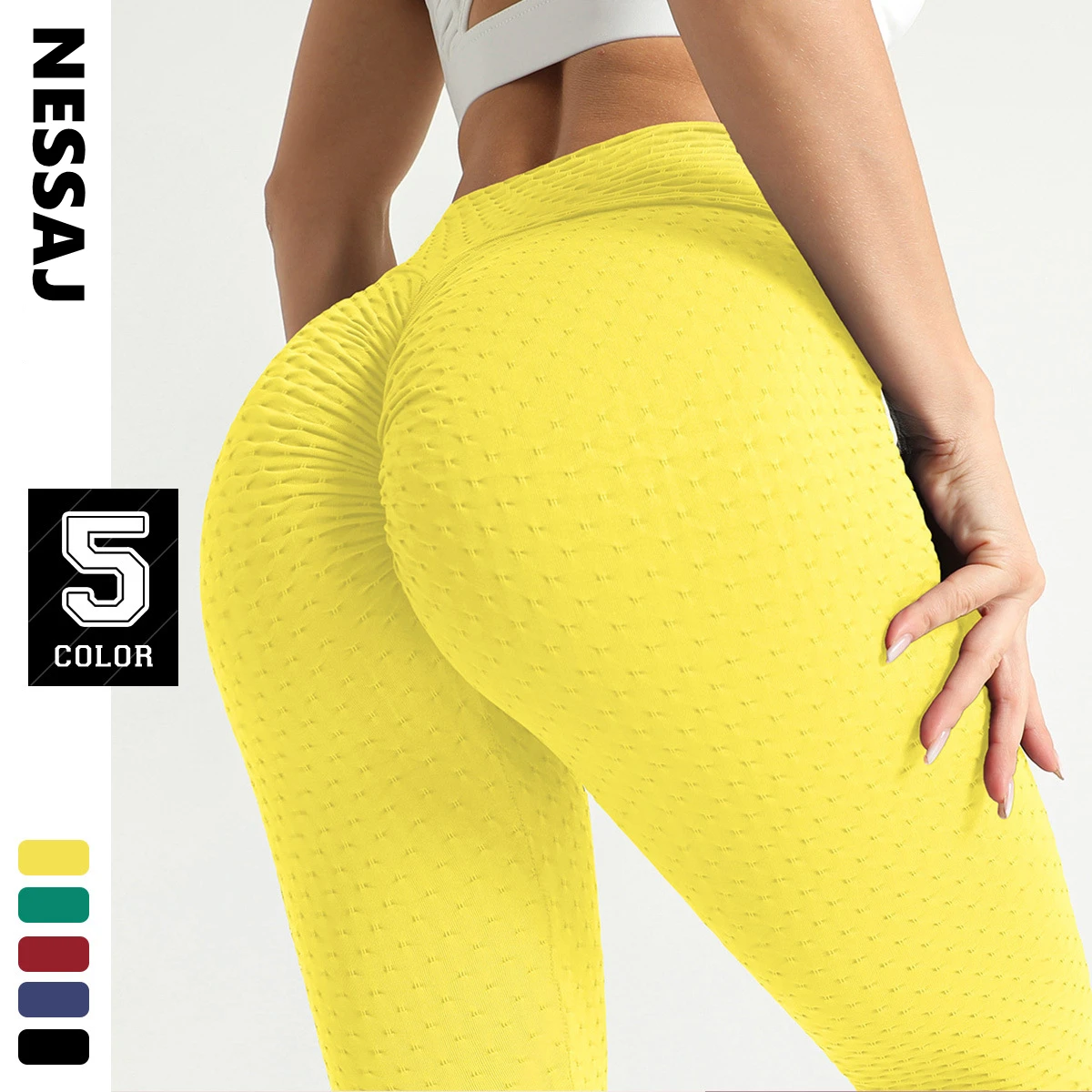 

Women High Waist Sexy Jacquard Scrunch Butt Push Up Legging Workout Solid Color Bubble Pants, 12 colors