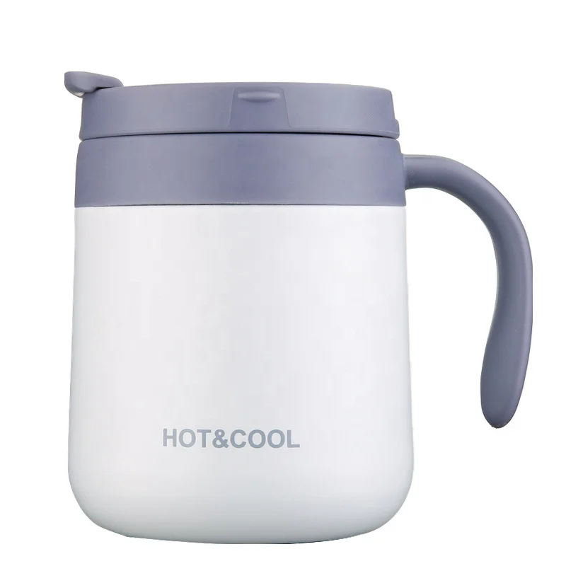 

Wholesale 350/500ml Customized Logo Double Layer 304 Stainless Steel Coffee Cup Thermal Cup With Bpa Free Flip Lid And Handle
