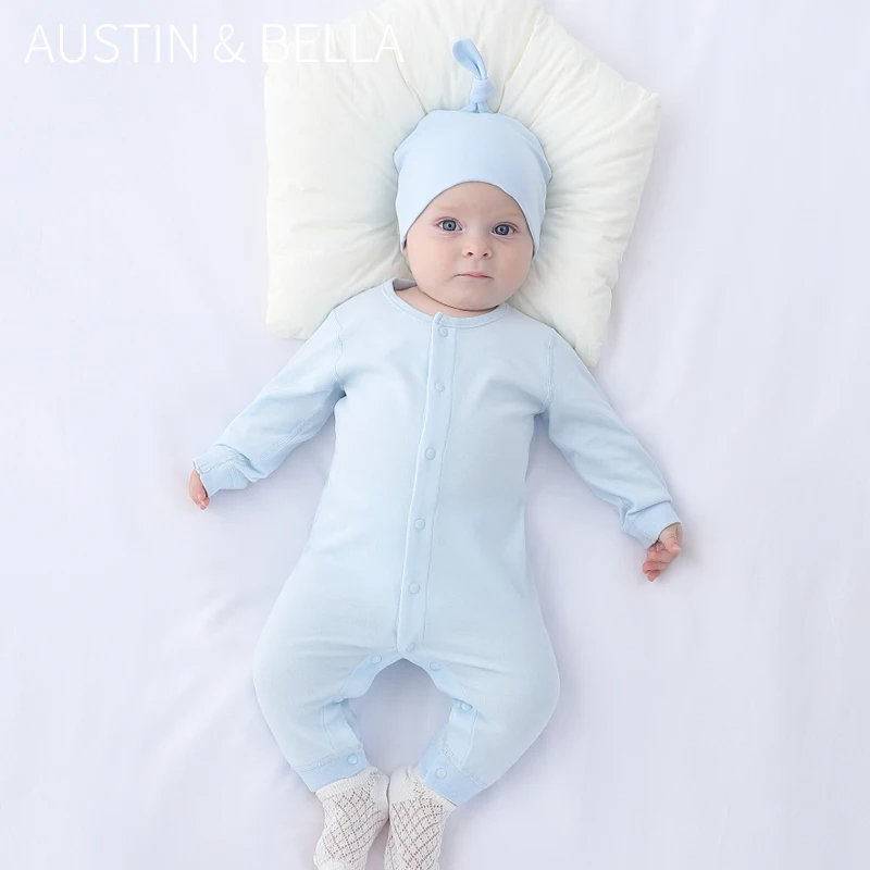 

AustinBella/boutique wholesale Oem custom design baby clothes gots certified 100% organic cotton romper newborn baby clothing