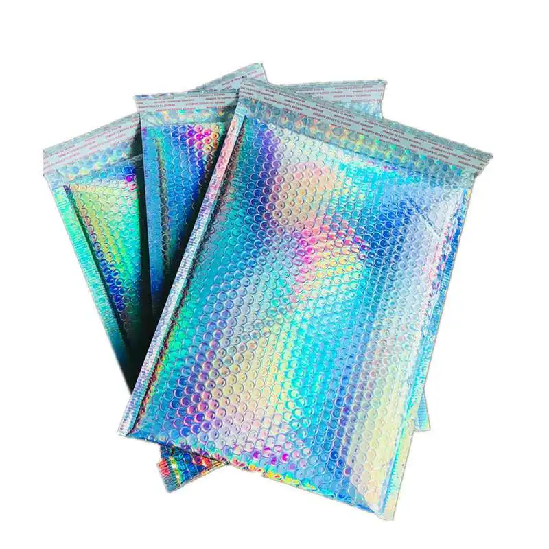 

Custom Printed Glamour Bubble Envelope Mailing Bags Rainbow Metallic Poly Holographic Bubble Mailers