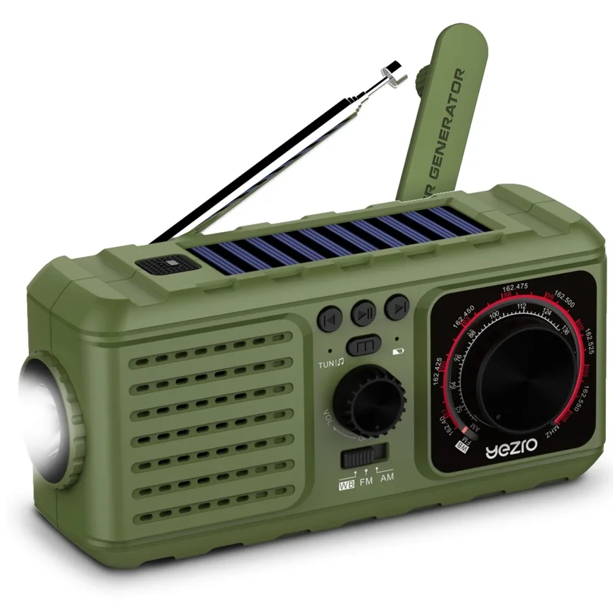 

3 in 1 Outdoor Waterproof Portable Weather Broadcast World Band Radio Custom Emergency Hand Crank Solar FM AM Radio for Camping, Black