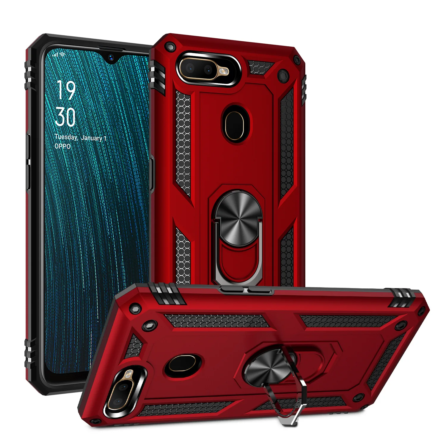 

Sergeant Armor Shockproof Case with Ring Holder For OPPO R15 R17 F11 Pro R19 A5 A3S A12E Realme C1