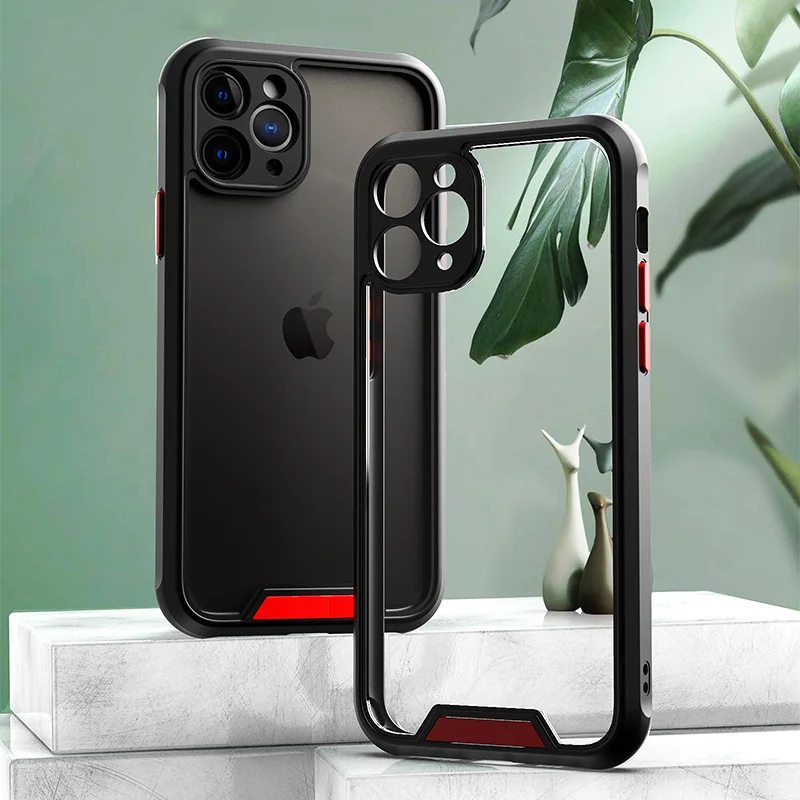 

Transparent Case for iPhone 12 Mini Cover Luxury Anti-knock Matte TPU Bumper Case for iPhone 12 Pro Max PC Back Cover Capa, Black blue green blue