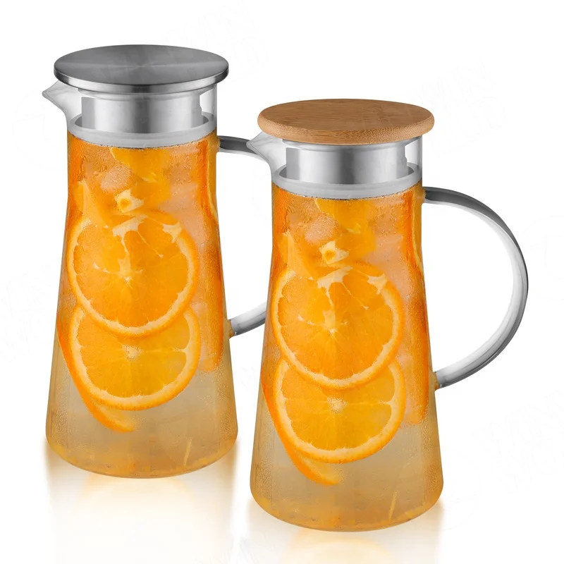 

Heat Resistant Glass Pitcher with Stainless Steel LidWater Carafe with Handle Beverage Pitcher for Homemade Juice and Iced Tea