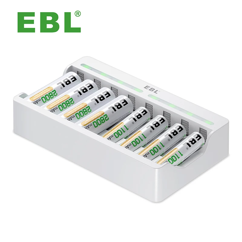 

EBL New 8 Slots Individual Smart AA Battery Charger With 5V 2A Fast Charging For Rechargeable Batteries