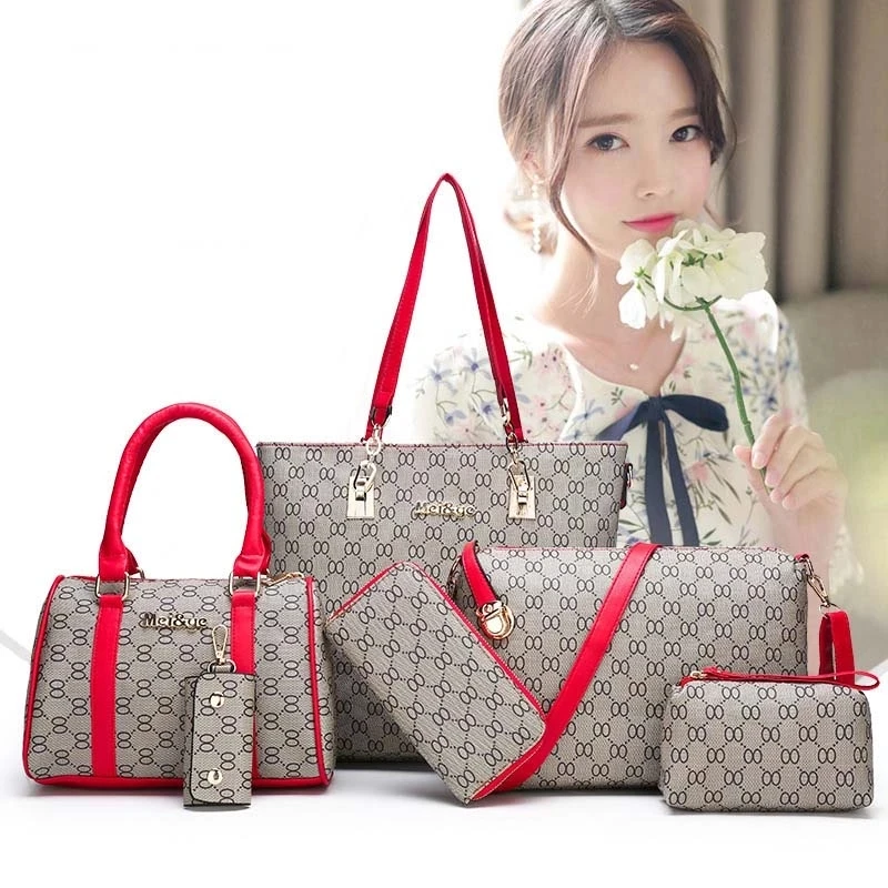 

2021 New 6 PCS Set Women Mix Colors Handbag Female Shoulder Travel Shopping ladies handbag set for woman, Customizable