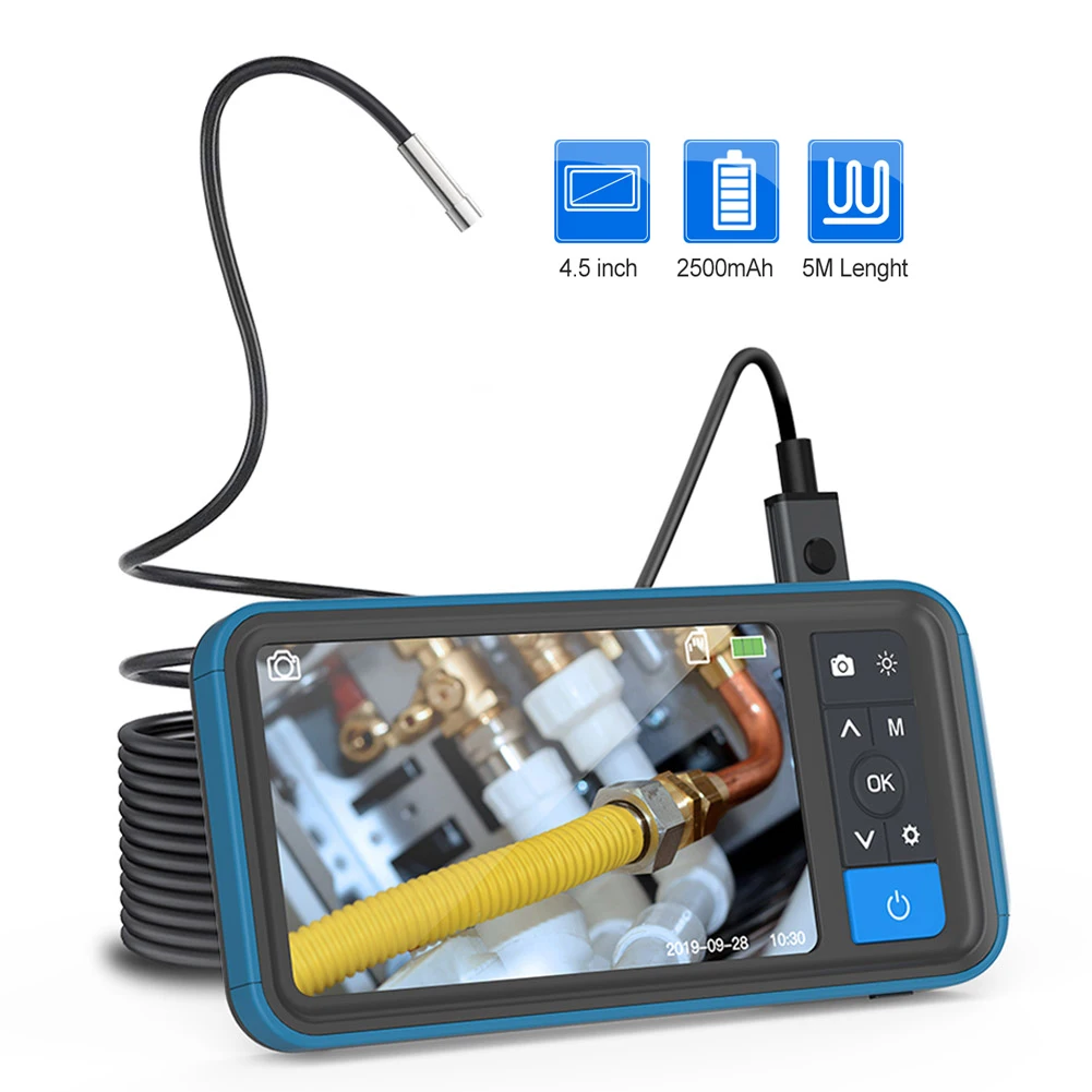 

Industrial Endoscope Camera 5.5mm Borescope 4.5'' Screen 1080P HD Pipe Sewer Inspection Camera with 6 LED light 32G TF Card