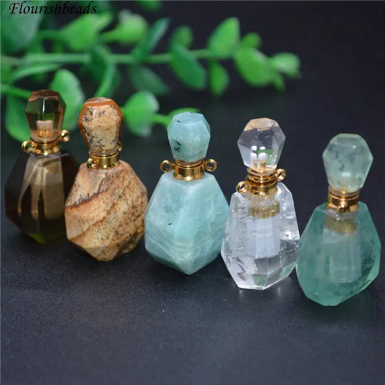 

Cute Mini Natural Gem Stone Perfume Bottle Necklace Pendant with Dropper