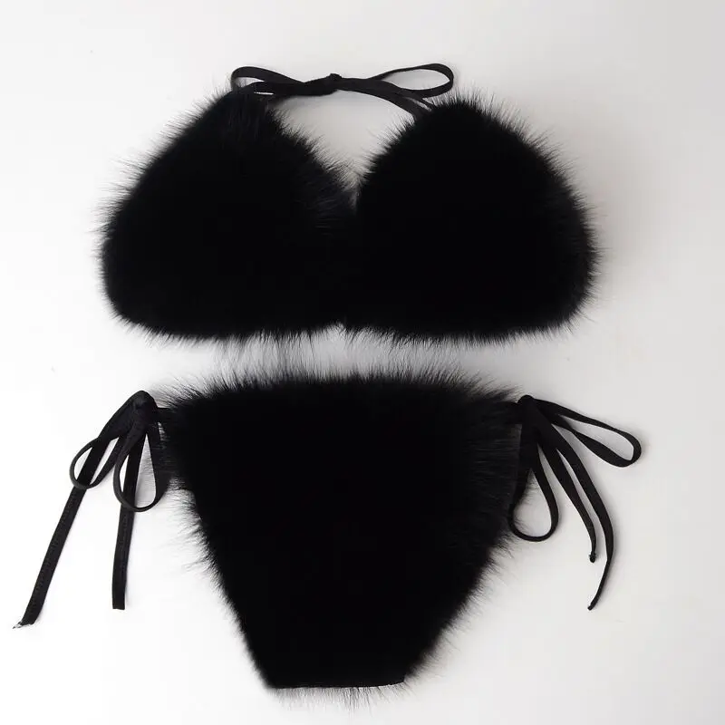 

Sexy Women Swimsuit Real Fox Fur Reflective Bikini Swimwear Fur Bra, Picture shows