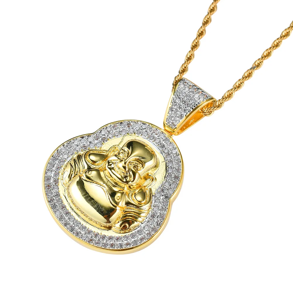 

Maitreya Micro Pave Crystal CZ Real Gold Plated Buddha Pendant Necklace