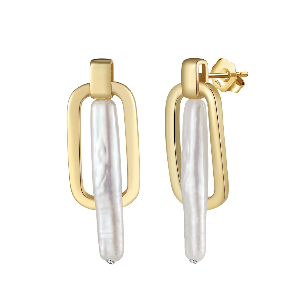 GPE96 RINNTIN Hypoallergenic Silver Stud Aretes De Plata 925 Cultured Freshwater Pearl Gold Drop Earrings for Women