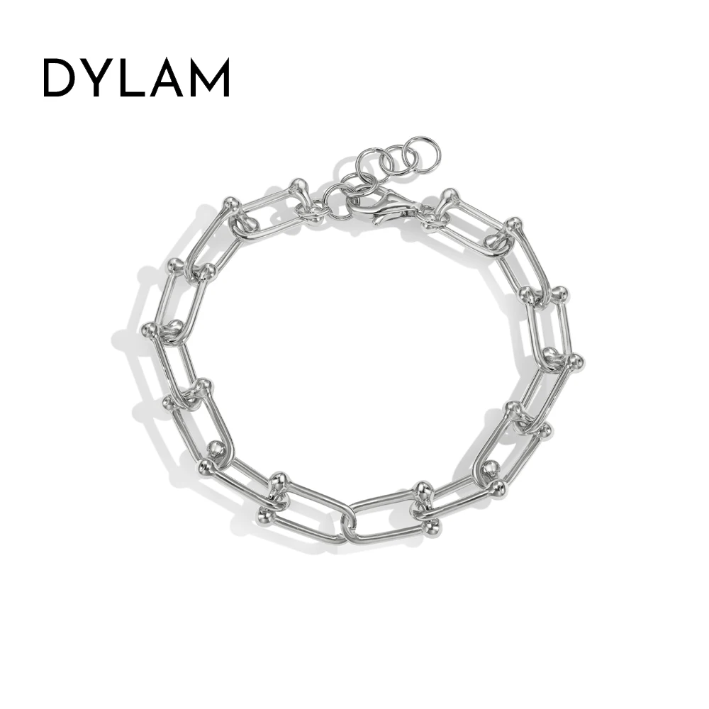 

Dylam Hot Selling S925 Silver Rhodium 18K Gold Plated Fine Fashion Jewelry Link Chain Women Bracelets for Daily Wear Gifts