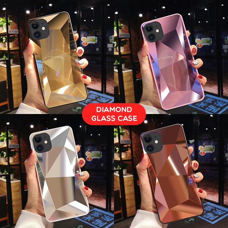 

Diamond Texture Mirror Phone Case For iphone 12 Cute Soft TPU Shockproof Cover For iphone 12 pro max Case