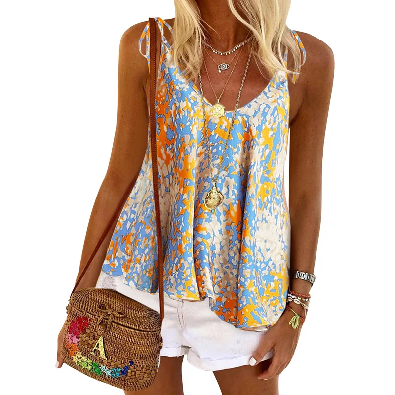 

New Women's Summer Print Lace Up Holiday Casual Vest Camisole