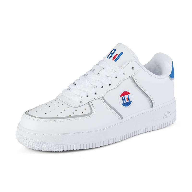 

Original Design PU Leather Men White Shoes AF1 Walking Style Sneakers Men, White,blue