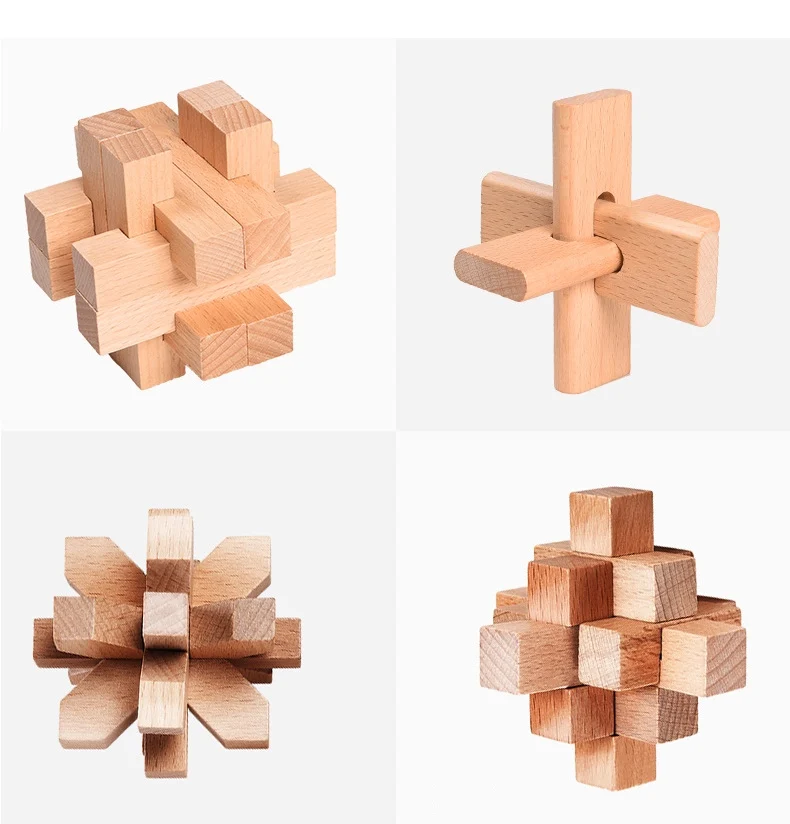 热卖智能木制 3d luban 孔明锁益智玩具木制脑挑逗立方体益智游戏成人