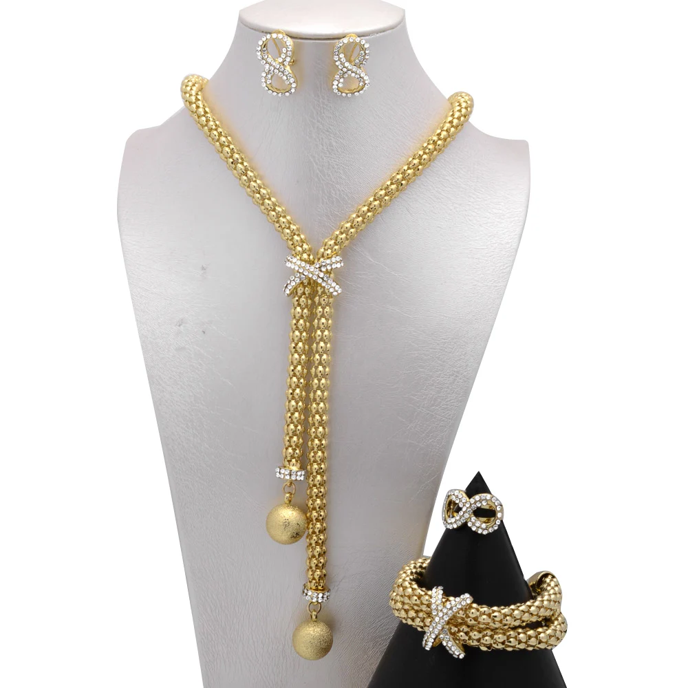 

Gold Earrings Ring Necklace Ethiopian Dubai Wedding Bridesmaid Gift Bride Dubai Gold jewelry Sets For Women Sets