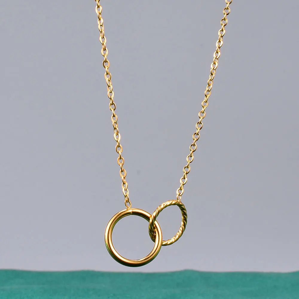 

Double Open Circle Pendant Necklace 18K Gold Titanium Steel Interlocking Double Circles Necklace Friendship Sister Mother