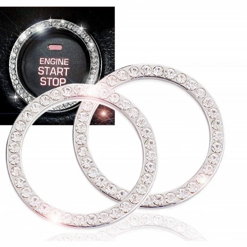 

Car One-key Start Button Decoration Ring with Diamond Rhinestone Circle Start Stop Switch Ring Car Interior Accessories