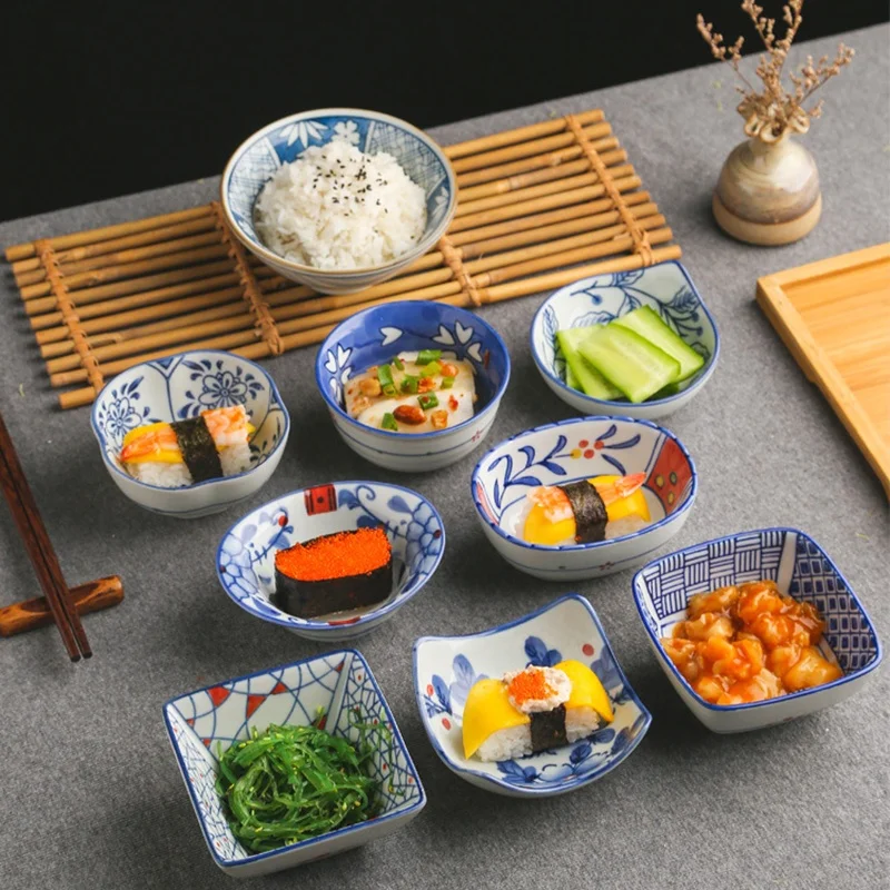 

Creative Japanese Hand Painted Sauce Dishes Bowls Underglaze Color Ceramic Tableware, Color glazed