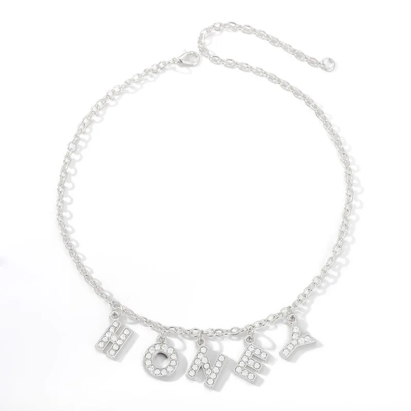

Fashion Jewelry Flash Diamond Letter Clavicle Chain Inlaid With Diamond Short Pendant Customized English Letters