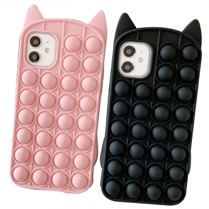 

Silicone toys case Push fidget cat soft cover Dispel boredom Bubble mobile bag for iphone 7p XS air pressure release valve phone, Pink and black