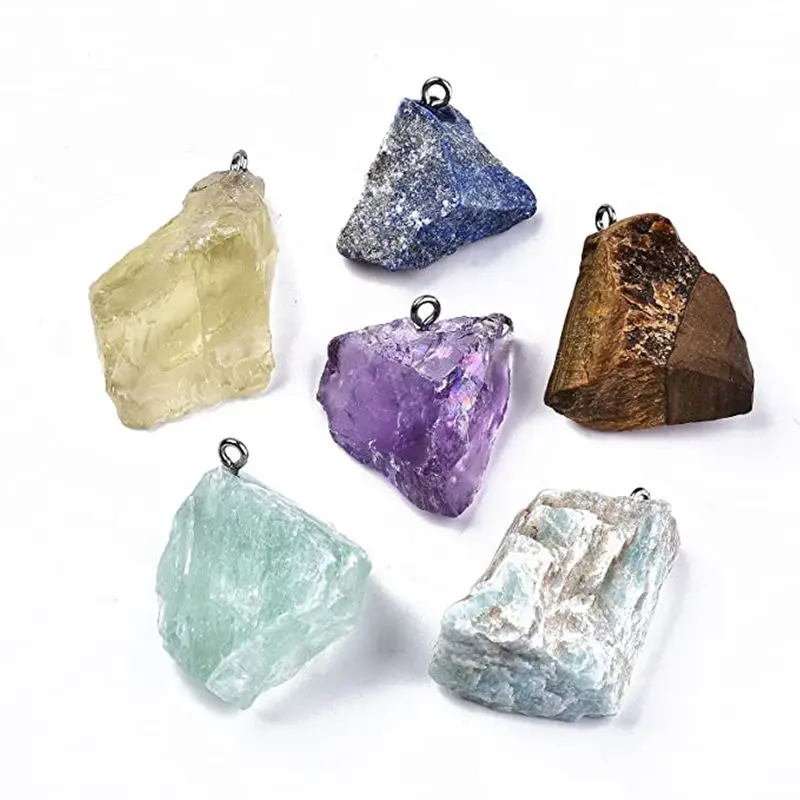

Natural Gemstone Pendant Crystal Raw Stone Rose Quartz Amethyst Rough Agate Pendant for Jewelry Making