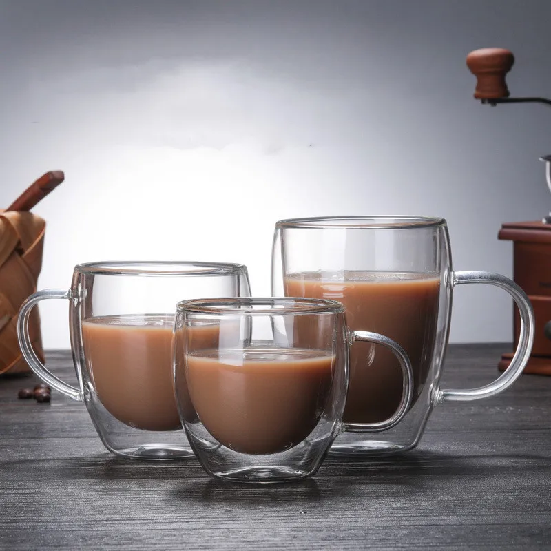 

tumbler mug 80ml 250ml 350ml 450ml clear Double wall glass coffee tea juice milk mugs cups drink wine beer cup with handle