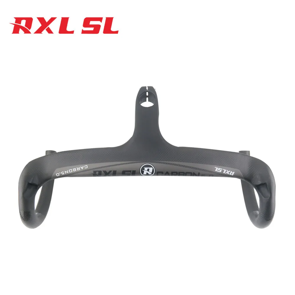 

RXL SL New Coming Carbon Fiber Handlebars with Stem 3K Matte Internal Routing Bicycle Light Carbon Integrated Handlebar, Black/gray