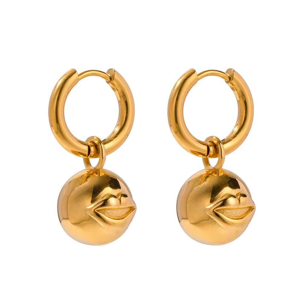 J&D Designer design Ball Drop Earring 18K PVD Gold Plated Stainless Steel Lips Fun Pendant Earrings For Women