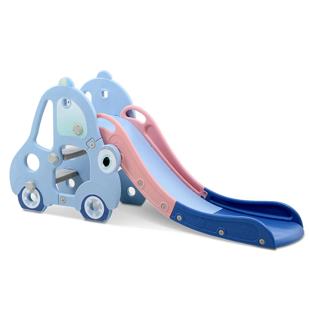 

Updated Car Playground Plastic Slides Baby Slide With Music Function Basketball Stand, Blue,pink