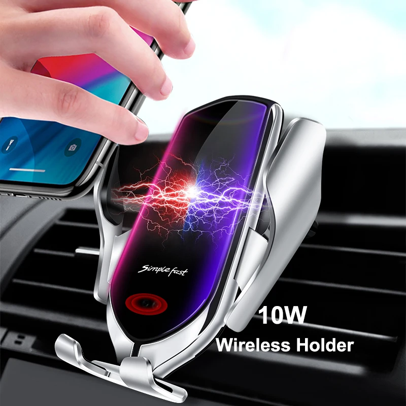 

Free Sample Dropshipping R2 Wireless Car Charger 10W Qi Fast Charging Auto-Clamping Car Phone Holder Wireless Charger Holder