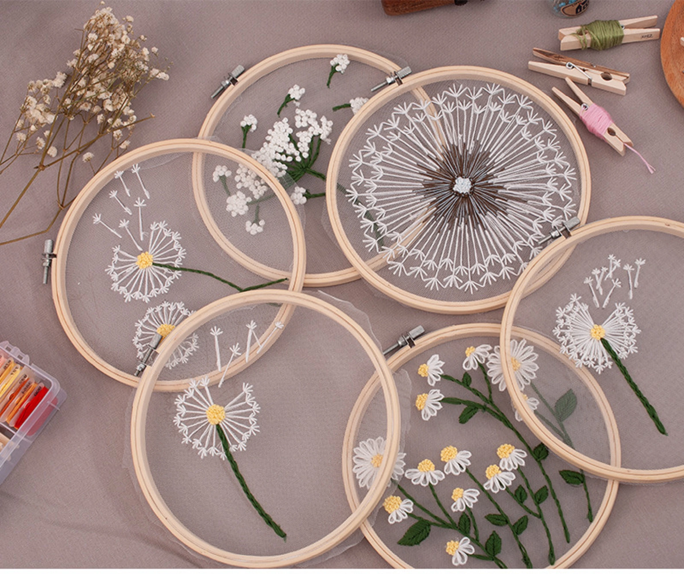 

Transparent Embroidery Kit for Adults with Hoop, Thread, Needles, Full Kit, DIY Craft for Beginner