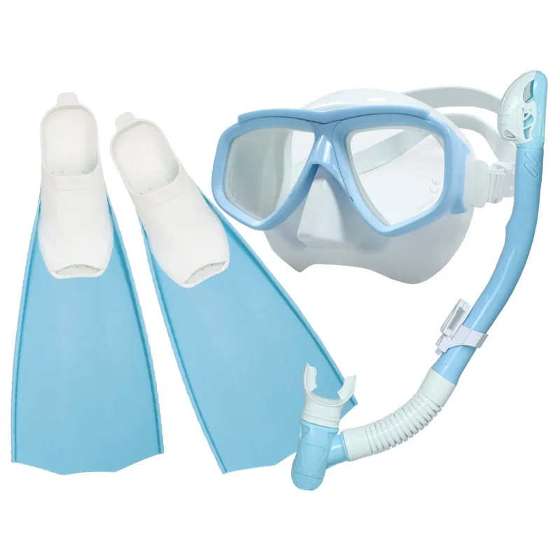 

blue scuba snorkeling mask fins set mask diving snorkel set anti fog tempered glass snorkel set, Customized color