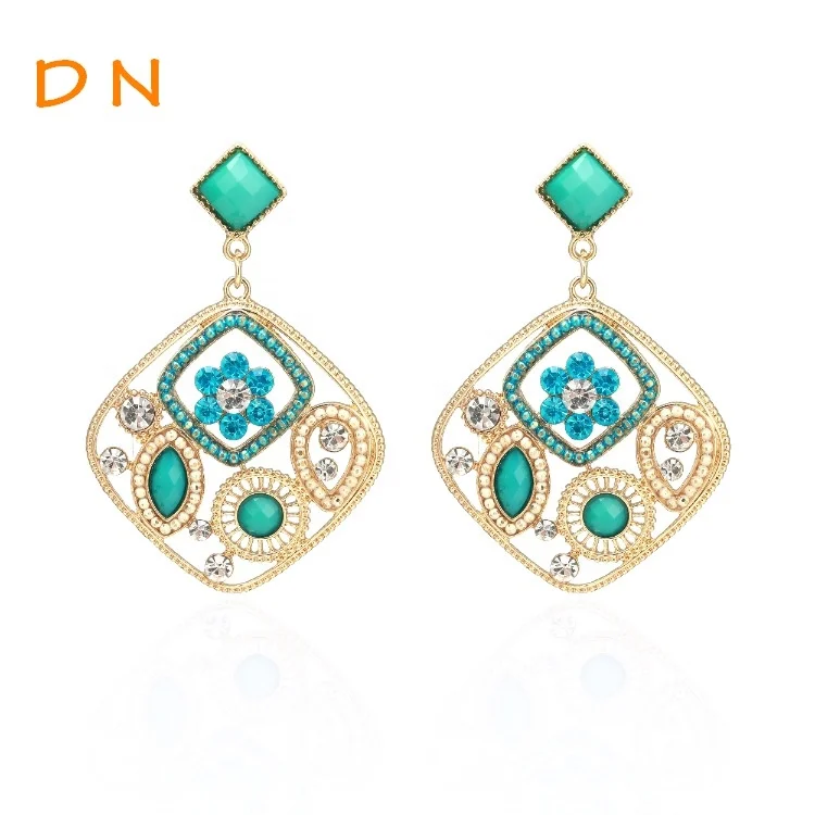 

Dina Wholesale Vintage Palace Style Colorful Acrylic Diamond Square Drop Earrings Jewelry Stud For Summer Girls, As you requested