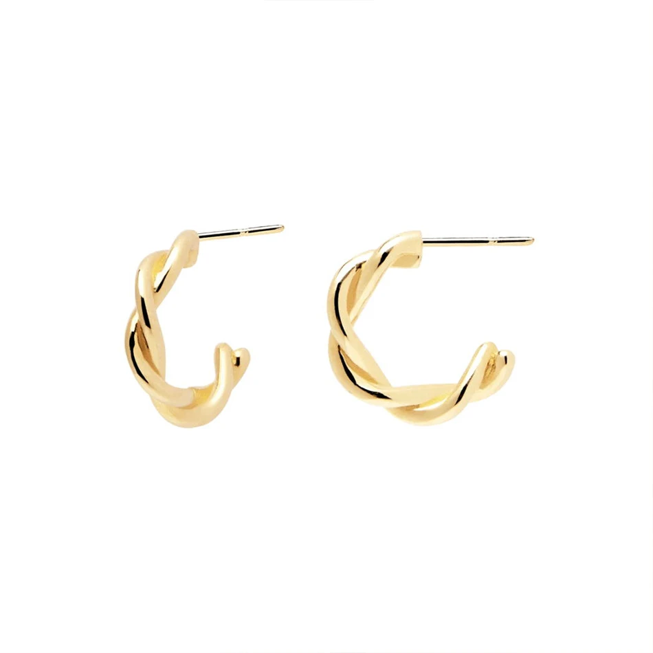 

high polish gift 18k gold plated luxury jewelry 925 sterling silver simple style Twist hoop earrings for women