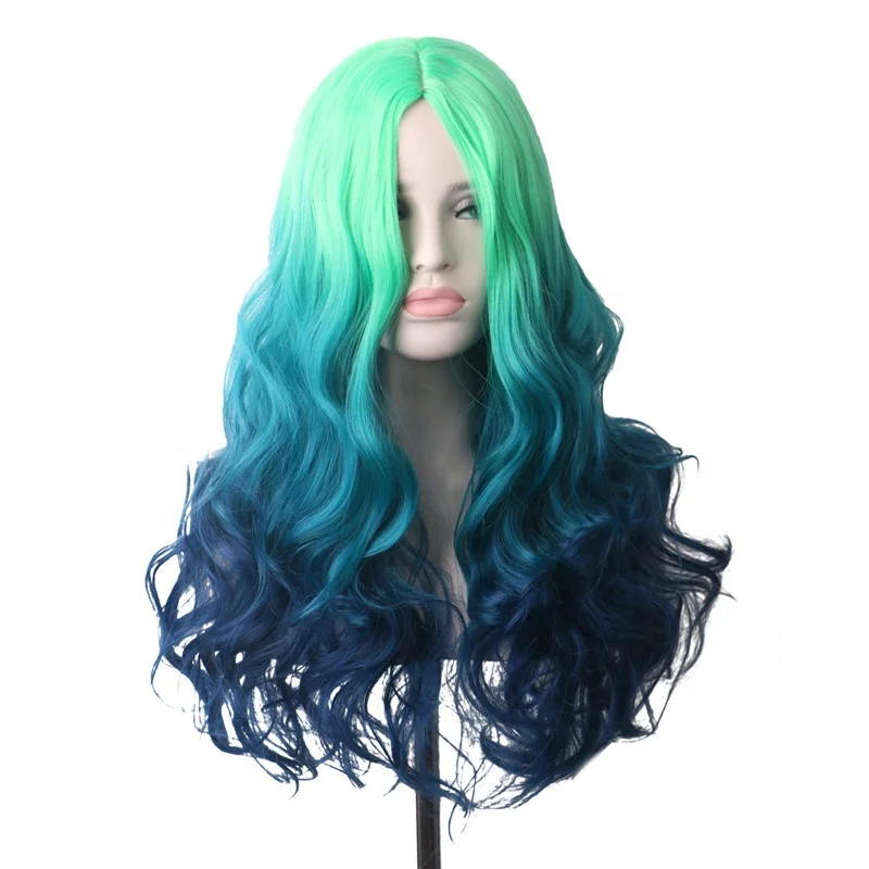 

Wave Ombre Green Blue Red Pink Colored Wigs For Women Long Hair Rainbow Cosplay Synthetic Wig