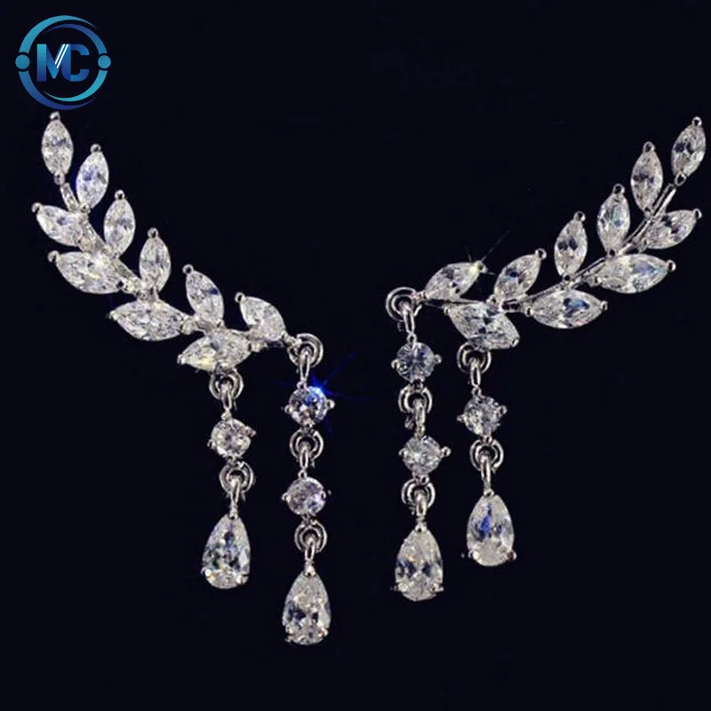 

Willow Leaves Zircon Diamond Stud Gold Earrings Ear Climber Ear Cuff Earrings