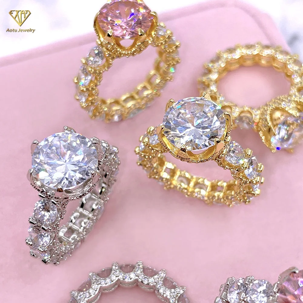 

fashion jewelry wholesale aaa+ cubic zirconia round brilliant diamond cut wedding finger rings women