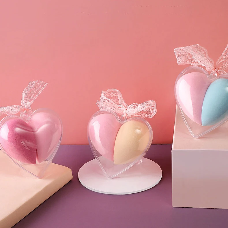 

Best Price Good Quality Soft Hydrophilic Non-latex Sponge Beauty Egg Makeup Puff Holiday Gift with Heart Shape PVC Case, Pink+red,pink+skin,pink+blue