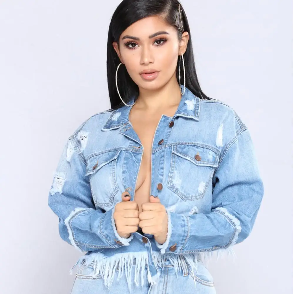 

2020 new arrivals fashion trending wholesale high street women tassel short denim cropped jacket