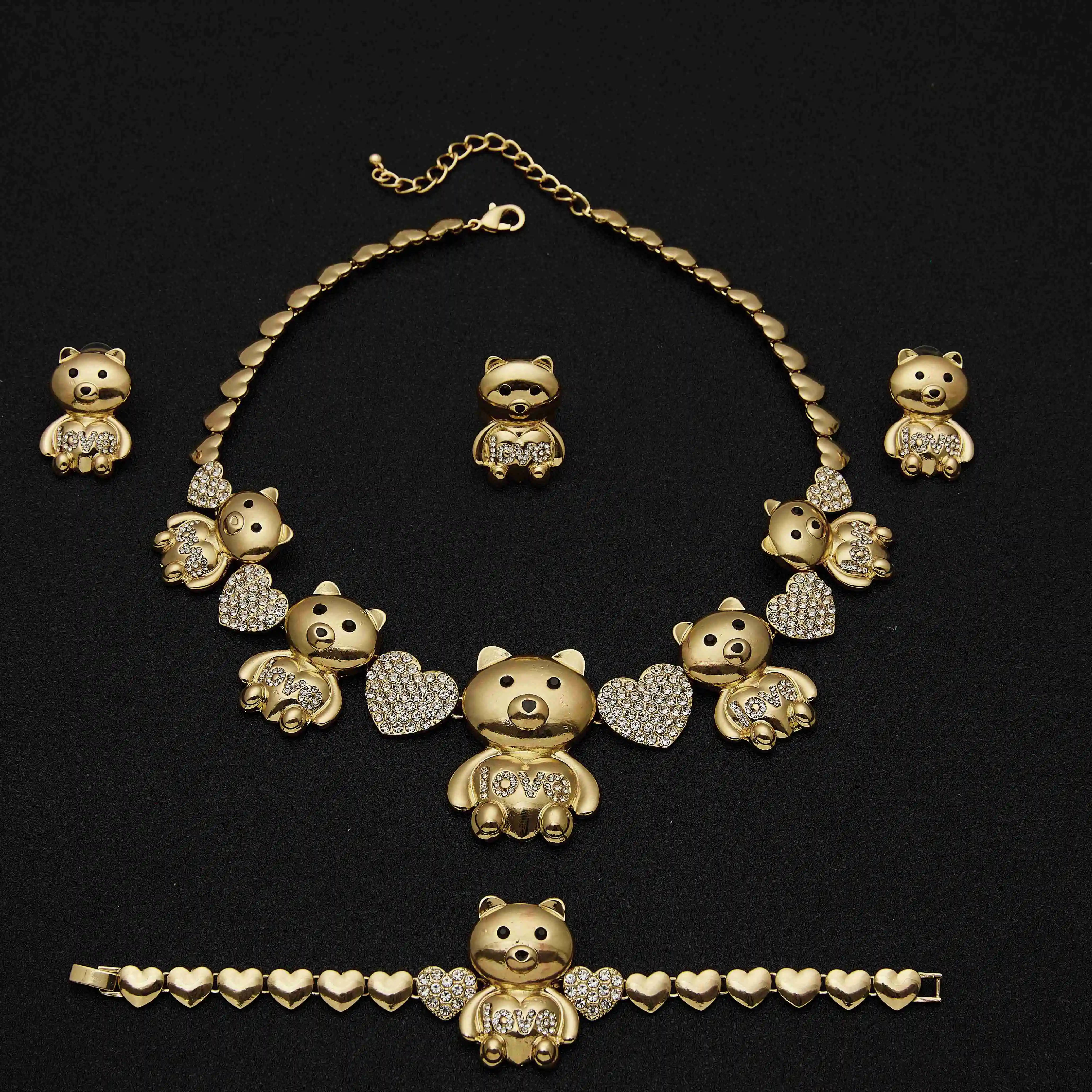 

Latest design teddy bear X heart 18 K gold-plated fashion jewelry set, Multi color