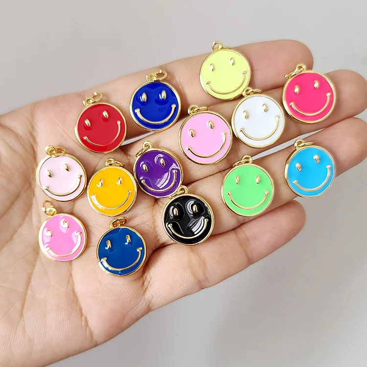 

JS1530 Gold Plated Enamel Neon Smiley Smile Face Charm Pendants for Bracelet Necklace Earring Making Supplies