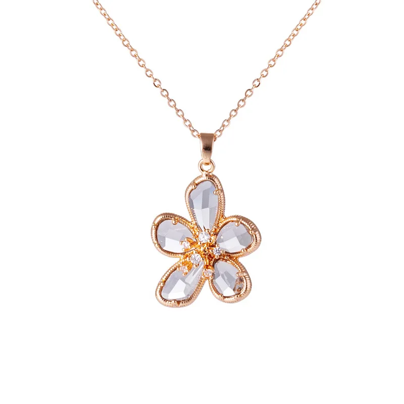 

MSYO Amazon Hot Sale Fashion Stainless Steel Necklace Crystal Flowers Pendant Necklace For Women, As picture