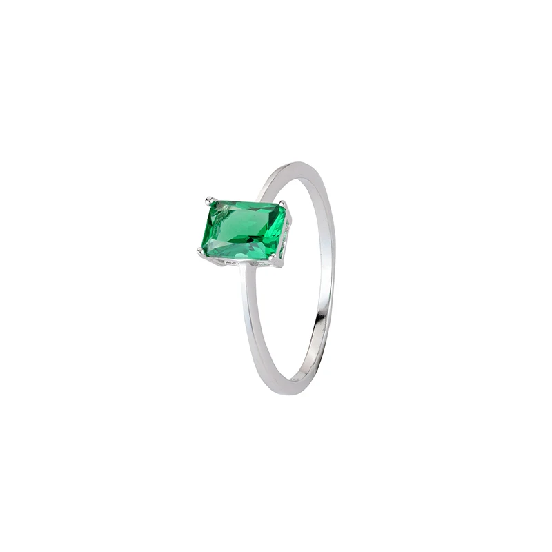 

Simple Band Green Cz Square Stone Classic Sterling Silver Gemstone Rings